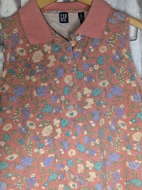 vintage Gap Light Coral, floral sleeveless button-down pajama set, Small Stetch